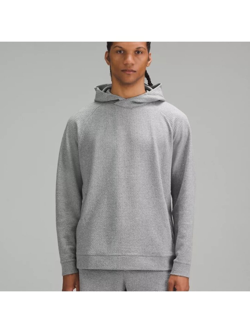 Lululemon Textured Double-Knit Cotton Hoodie Heathered Med Grey/Black Like New